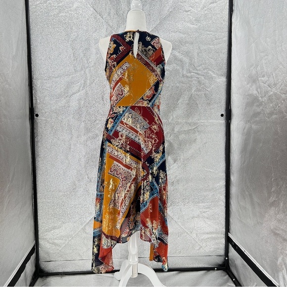 Laundry By Shelli Segal Boho Gold Asymmetrical Hem Sleeveless Midi Dress Size 6 - Picture 2 of 10